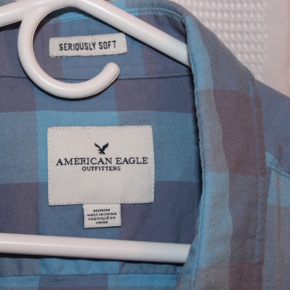 Blue/gray American Eagle Flannel Button Down - Picture 3 of 3